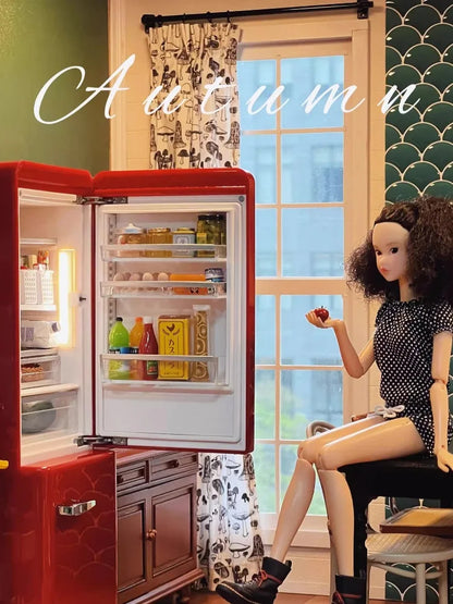 1:6 Doll House Mini Model Furniture Accessories Double Door Refrigerator Freezer Bjd Ob11 Gsc Blyth Soldier Lol Scene Shoot Prop