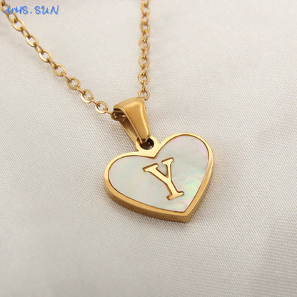 Heart Shell Initial Necklace