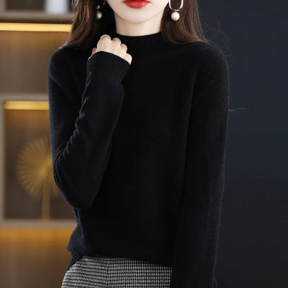 Women’s 100% Pure Wool Half Neck Pullover Sweater for Winter