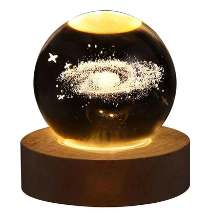3D Crystal Lamp with Galactic Projection – USB Night Light