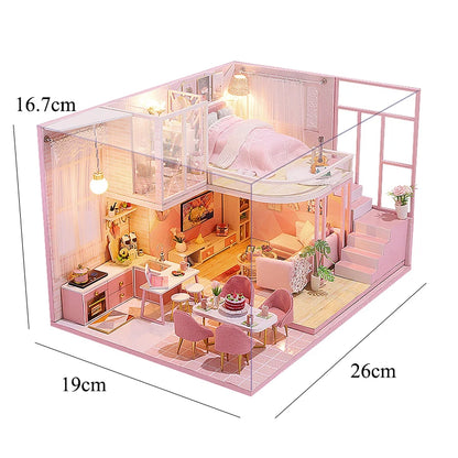 Wooden Miniature Doll House DIY Duplex Apartment Production 3D Puzzle Assembly Building Toy Decoration with Furniture Dollhouse