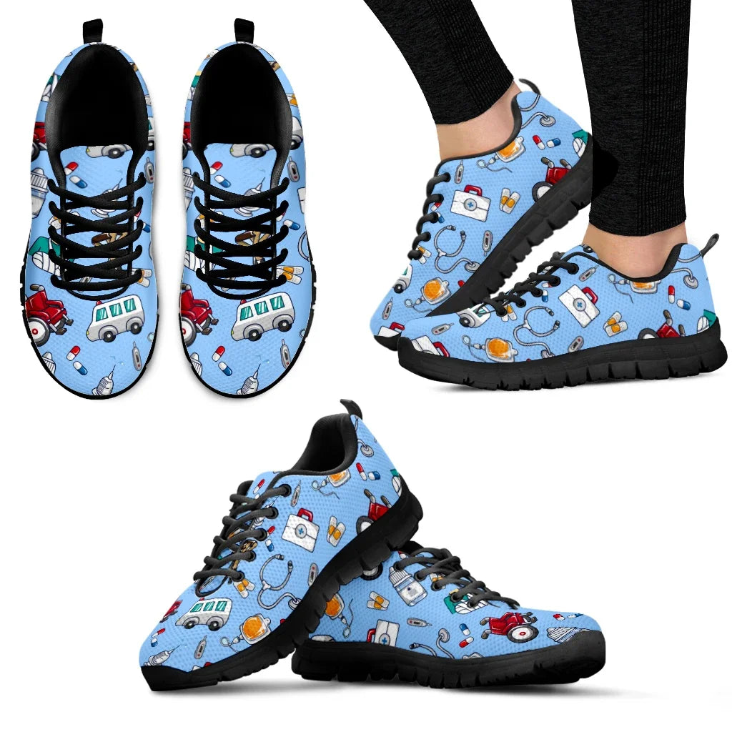 White Ambulance Medical Equipment Sneakers First Aid Printing Summer Breathable Mesh Sneakers Nurse Casual Shoes Custom Shoes
