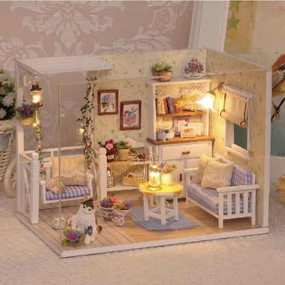 Dollhouse Miniature DIY Wooden Dollhouse Kit with Furniture with LED Light Music Sweet Time