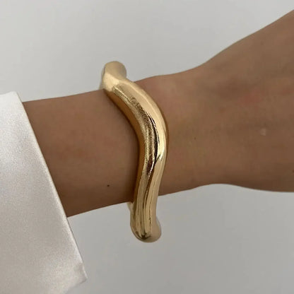 Punk Gold & Silver Geometric Wide Cuff Bangles for Women & Men