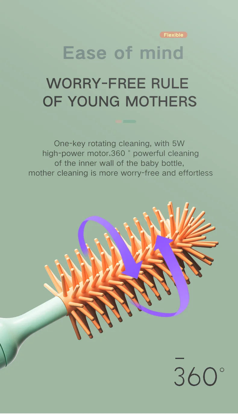 Electric Silicone Bottle Brush 360 Degree Rotating Baby Pacifier Cup Pacifier Cleaning Brush Set with 1200mAh Lithium Battery