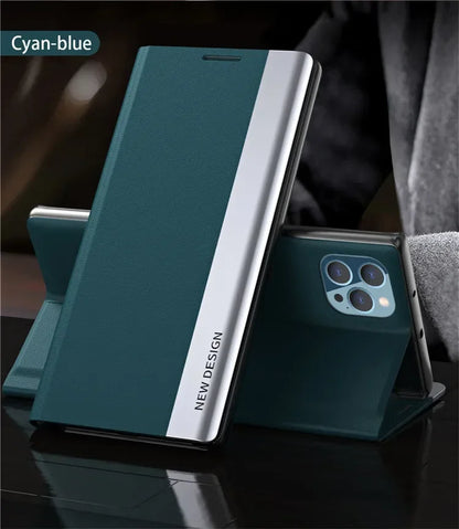 Mobile Phone Case Electroplated Bracket Magnetic Side Window Holster
