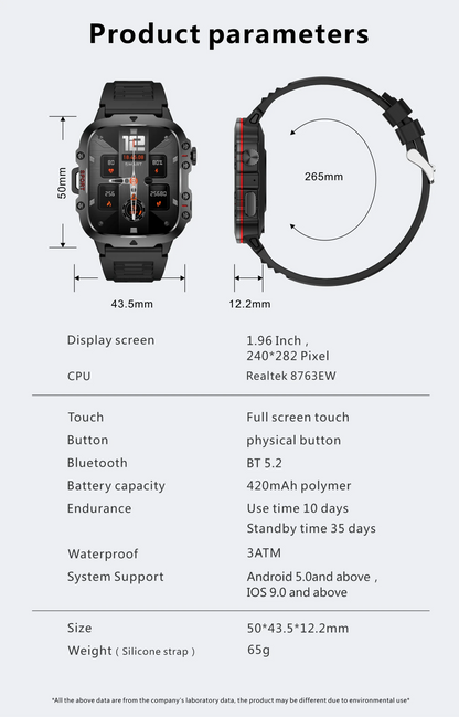 Rugged Outdoor Military Smartwatch for Men with GPS & Health Tracker