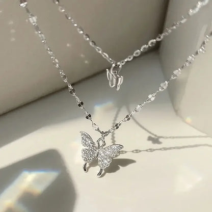 Women's Sparkling Double Layer Butterfly Collar Necklace