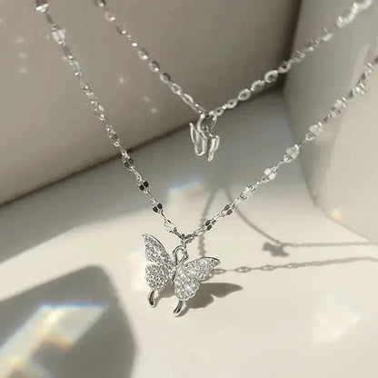 Women's Sparkling Double Layer Butterfly Collar Necklace