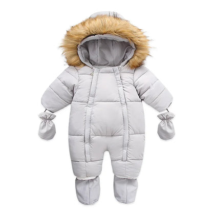 Winter Baby Down Jumpsuit – Wool Hooded, Snowproof & Warm