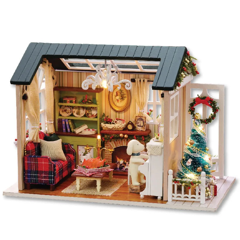 Dollhouse Miniature DIY Wooden Dollhouse Kit with Furniture with LED Light Music Sweet Time