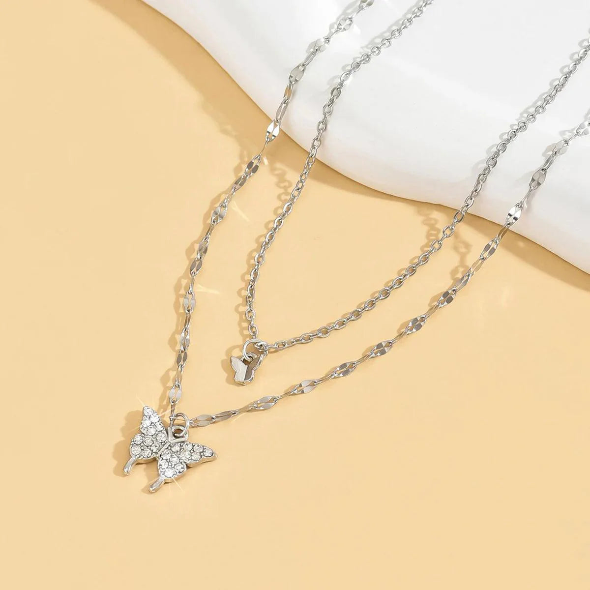 Women's Sparkling Double Layer Butterfly Collar Necklace