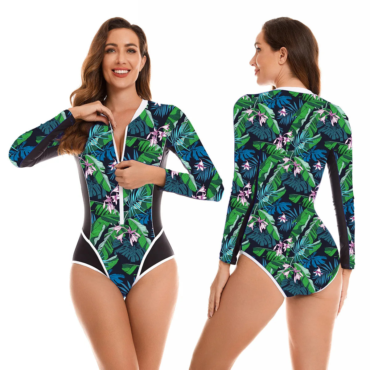 Surfing Long Sleeve Swimwear Print Bathing Suit Women