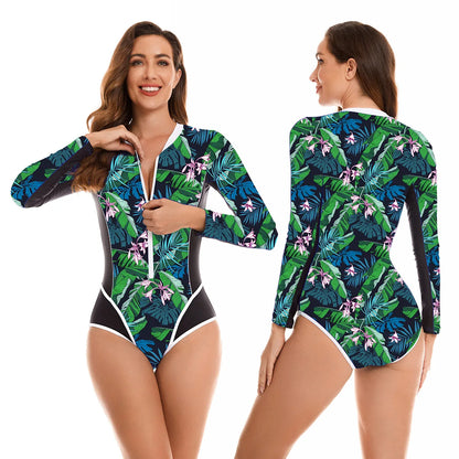 Surfing Long Sleeve Swimwear Print Bathing Suit Women