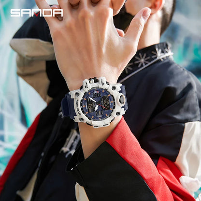 LED Digital Men Watch with Double Display and Quartz Movement