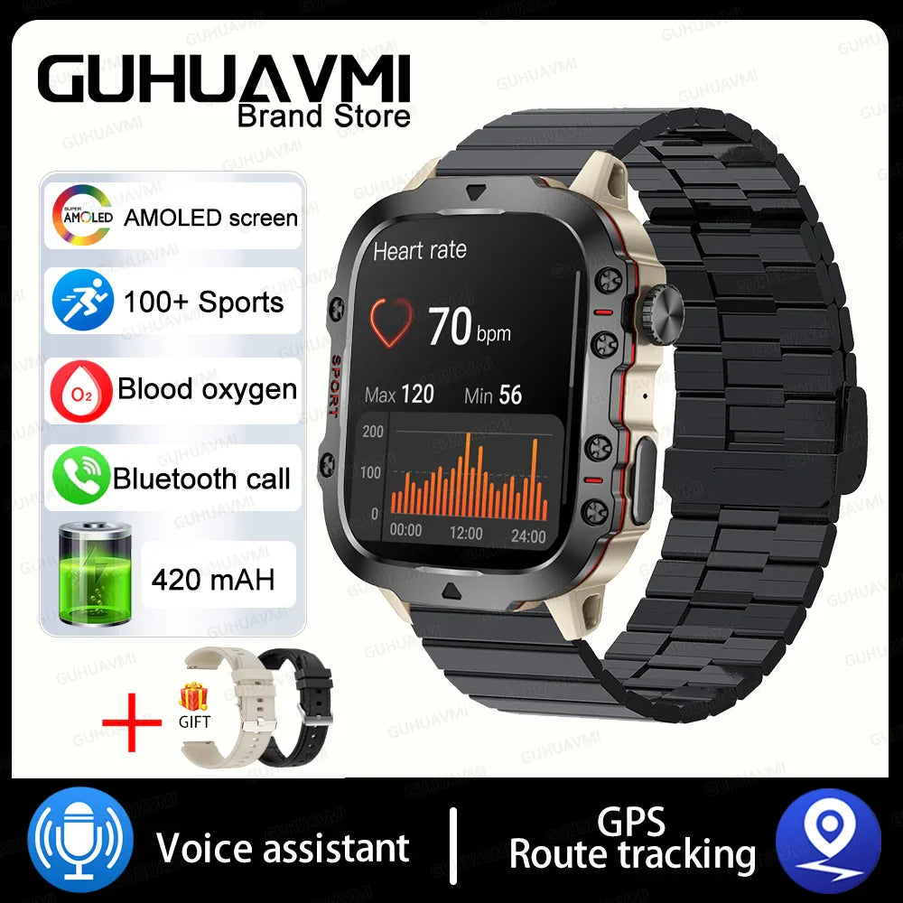 Rugged Outdoor Military Smartwatch for Men with GPS & Health Tracker