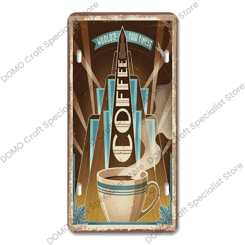 Coffee Licenses Plate Vintage Metal Tin Signs Retro Coffee Time Metal Plaques for Cafe Kitchen Living Room Home Wall Art Decor
