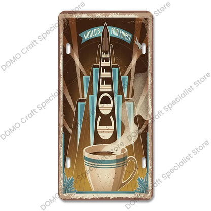 Coffee Licenses Plate Vintage Metal Tin Signs Retro Coffee Time Metal Plaques for Cafe Kitchen Living Room Home Wall Art Decor