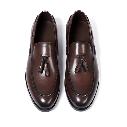 Men's Genuine Leather Handmade Slip on Tassel Loafers Shoes