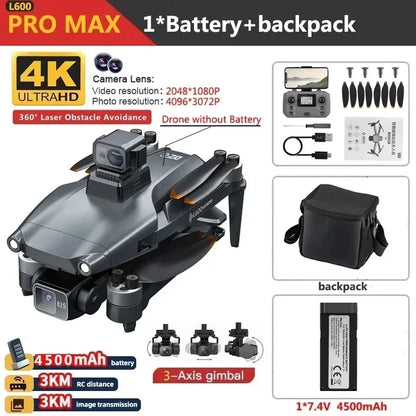 L600 PRO MAX GPS Drone Professional 4K 3-Axis PTZ HD Dual Camera Obstacle Avoidance Brushless Motor 5G WIFI RC Quadcopter Toys