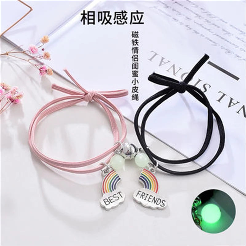 Luminous Beads Star Couple Bracelets For Women Men Charm Cat Flower Heart Key Lock Cross Matching Bracelets