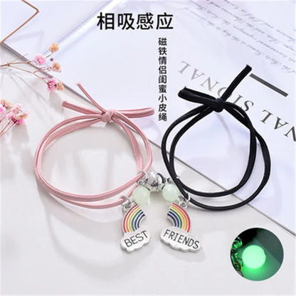 Luminous Beads Star Couple Bracelets For Women Men Charm Cat Flower Heart Key Lock Cross Matching Bracelets