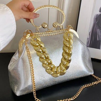 2023 Luxury Women Gold Green Chain Messenger Bags PU Leather Shoulder Bags Shell Clip Designer Handbag And Purse Wedding Clutch