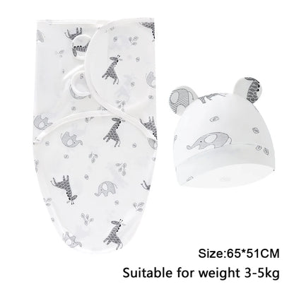 Newborn Cotton Baby Swaddle Wrap Adjustable Sleepsack Hat Set