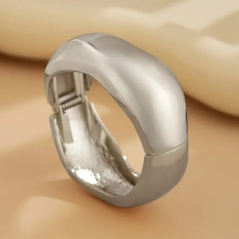 Punk Gold & Silver Geometric Wide Cuff Bangles for Women & Men
