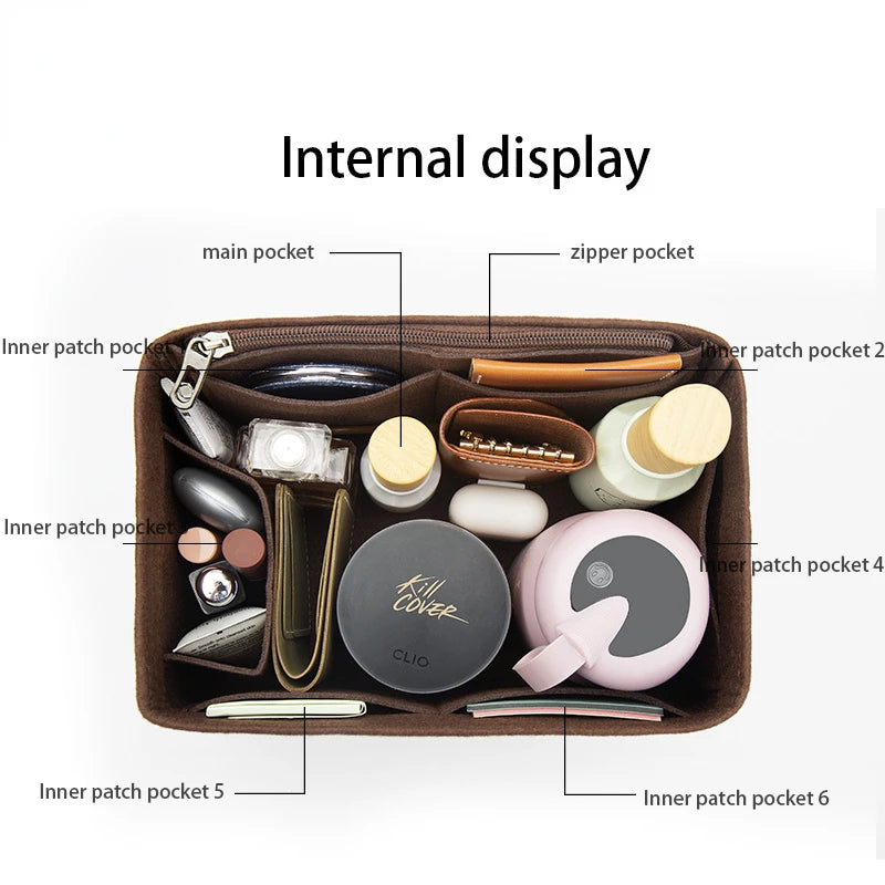 WUTA Felt Insert Bag Organizer For LV Speedy 20 25 30 35 Flap Handbag Inner Bag Makeup Travel Purse Storage Tote Bag Accessories