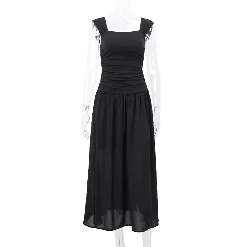 Sexy Black Maxi Dress - Summer Party Ruched Bodycon Style