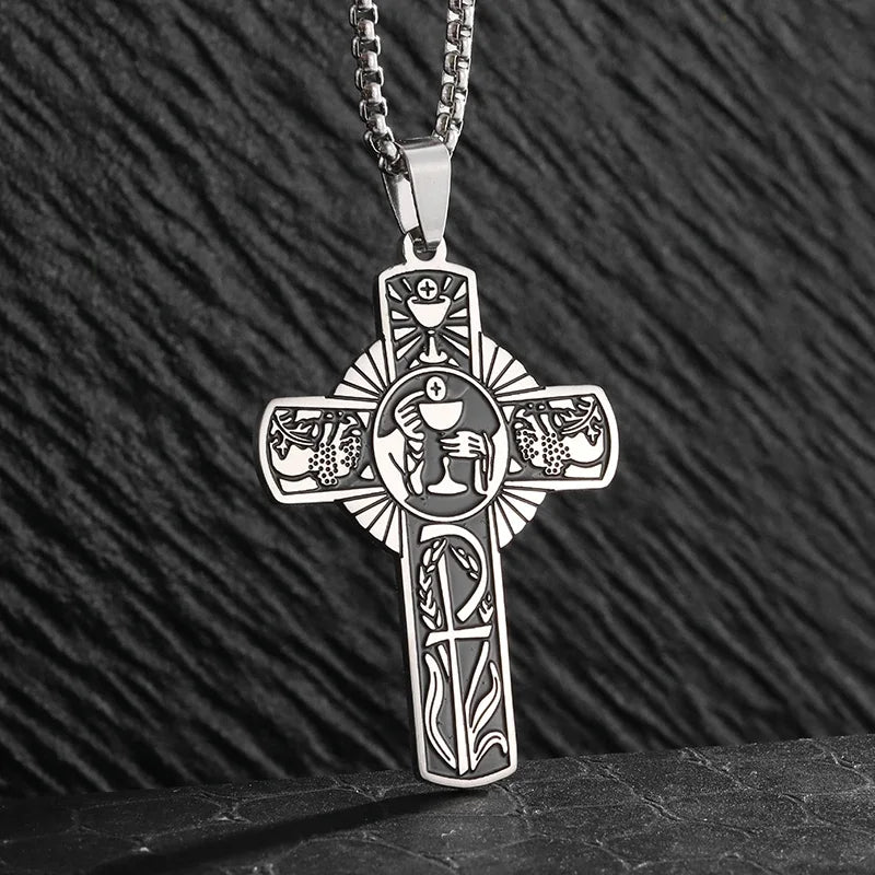 Men's Titanium Steel Stylish Trinity Cross Necklace