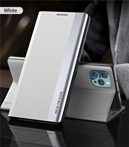 Mobile Phone Case Electroplated Bracket Magnetic Side Window Holster
