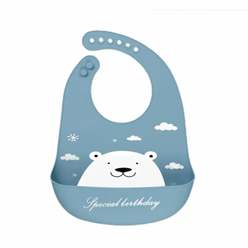 Waterproof Baby Bibs with Adorable Cartoon Dinosaur Print – Adjustable, Soft Silicone Material for Mess-Free Toddler Feeding