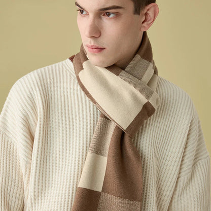 High Quality Wool Blend Scarf Men Thick Versatile Stripe Cashmere Muffler