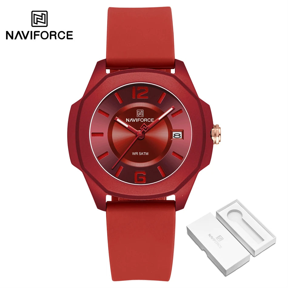 NAVIFORCE Women's Quartz Watches Silicone Strap Wrist Watch Waterproof