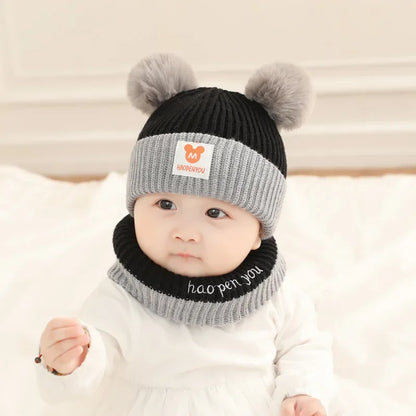1Set Baby Hat Scarf Set Knitted Winter Hat Infant Toddler 1-5Y