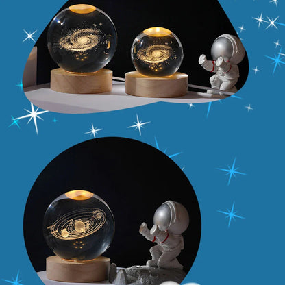 3D Crystal Lamp with Galactic Projection – USB Night Light