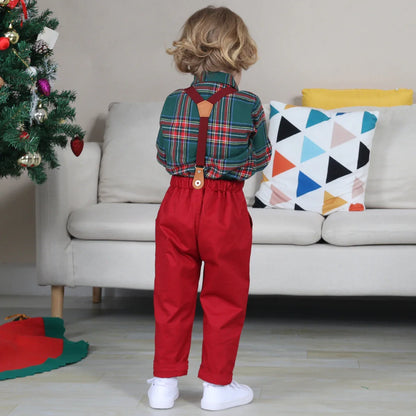 Baby Christmas Outfit Boy Kids Suit Toddler Suspenders Clothing Set