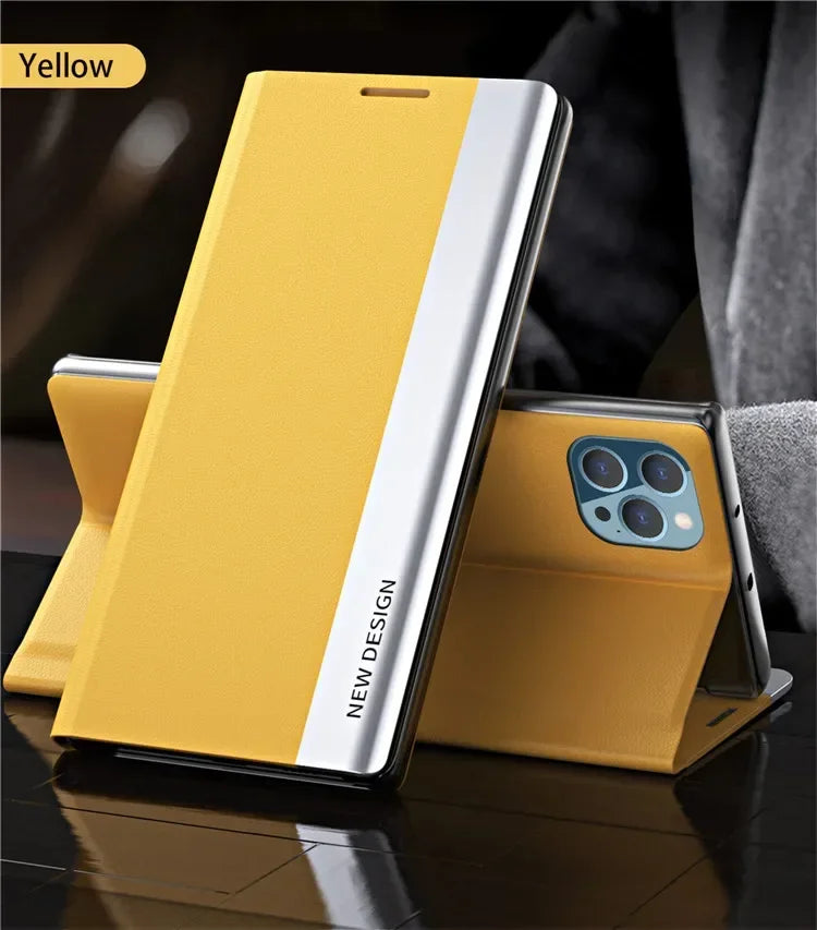 Mobile Phone Case Electroplated Bracket Magnetic Side Window Holster