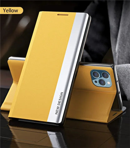 Mobile Phone Case Electroplated Bracket Magnetic Side Window Holster