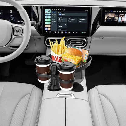 360° Rotating Car Seat Dual Cup Holder with Snack Tray