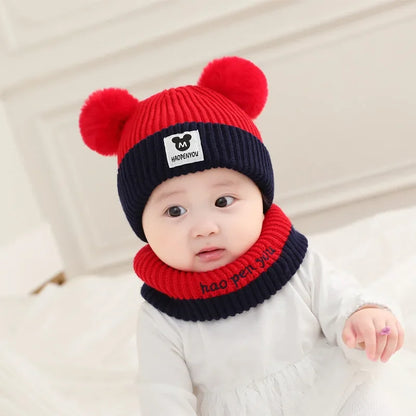 1Set Baby Hat Scarf Set Knitted Winter Hat Infant Toddler 1-5Y