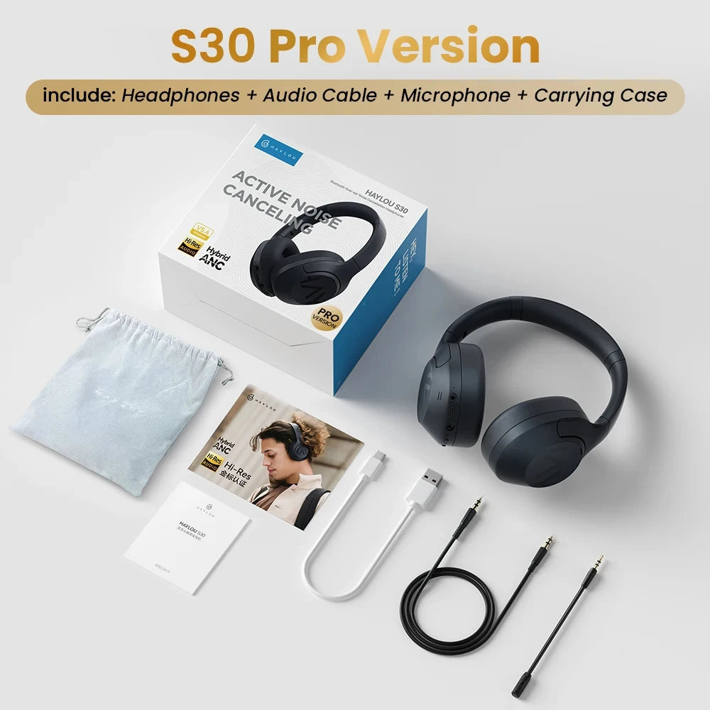 HAYLOU S30 Wireless Bluetooth 5.4 Headphones with 43dB ANC, 40mm Drivers, 80H Playtime