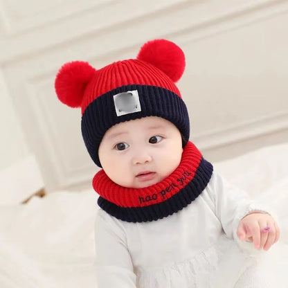 1Set Baby Hat Scarf Set Knitted Winter Hat Infant Toddler 1-5Y