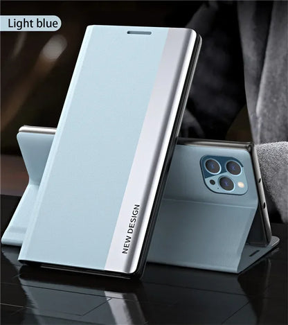 Mobile Phone Case Electroplated Bracket Magnetic Side Window Holster
