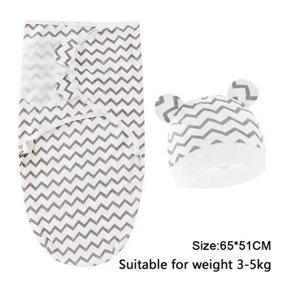 Newborn Cotton Baby Swaddle Wrap Adjustable Sleepsack Hat Set