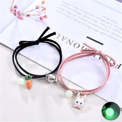 Luminous Beads Star Couple Bracelets For Women Men Charm Cat Flower Heart Key Lock Cross Matching Bracelets