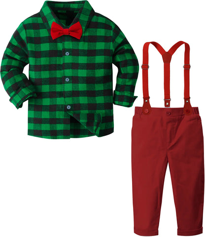 Baby Christmas Outfit Boy Kids Suit Toddler Suspenders Clothing Set
