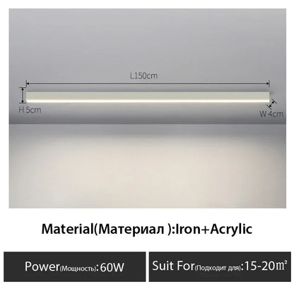 Contemporary Long Strip LED Ceiling Light Fixture for Balcony, Aisle, Bedroom, and Living Room Decor